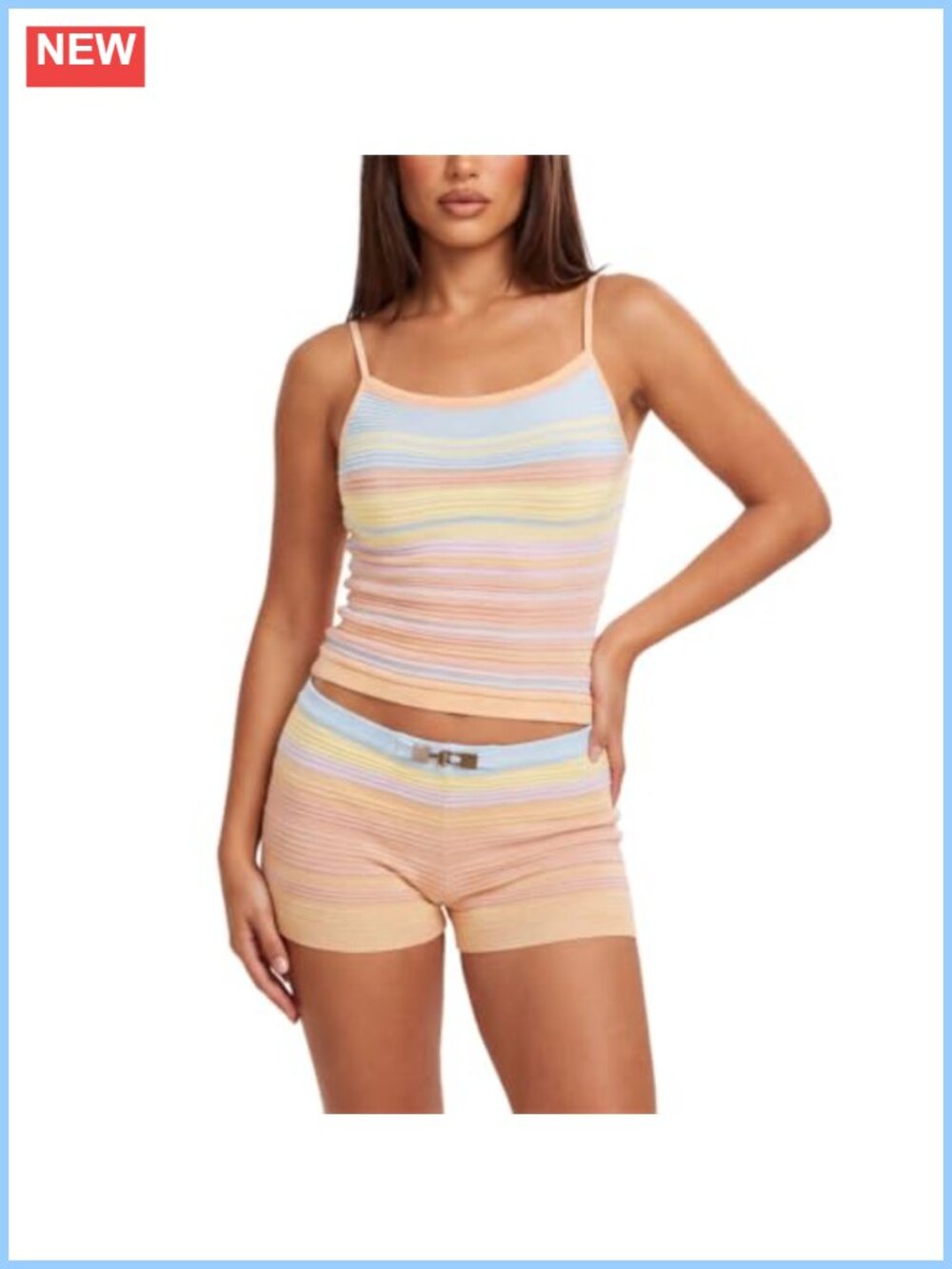 Striped Knit Lounge Set 2 Piece Sleeveless Cami and Shorts Pajama Set